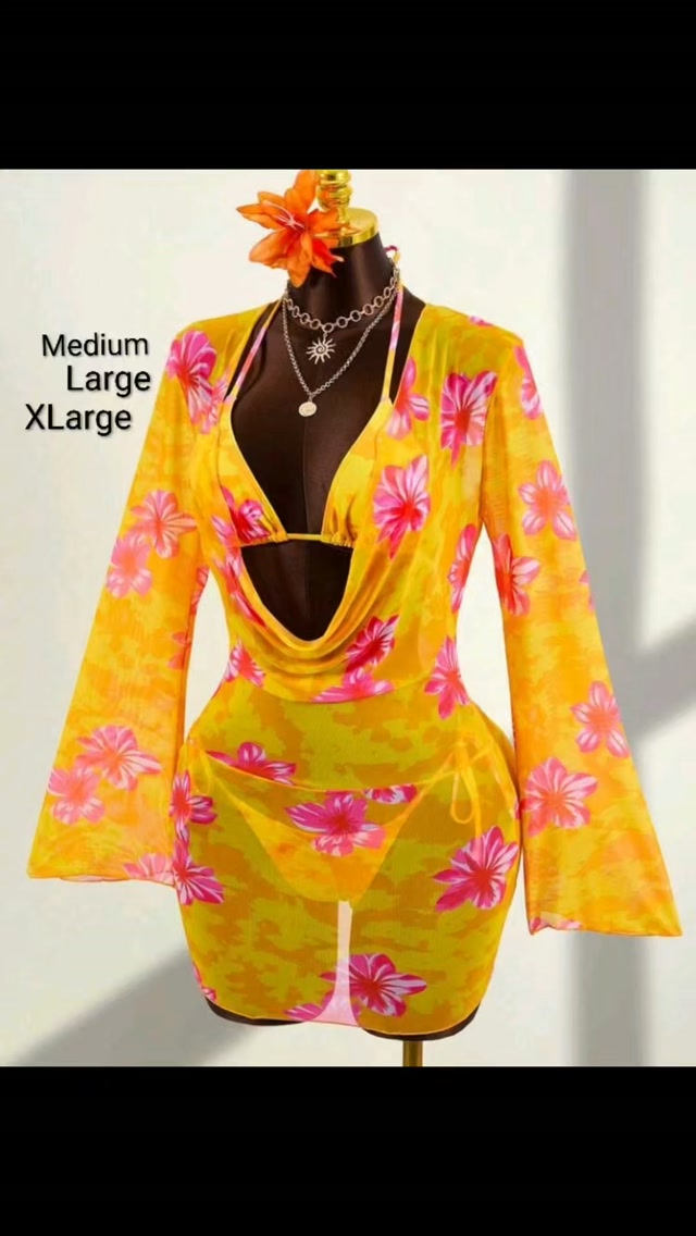 Yellow Floral 3-Piece Swimset – $85 BBD (M, L, XL)
