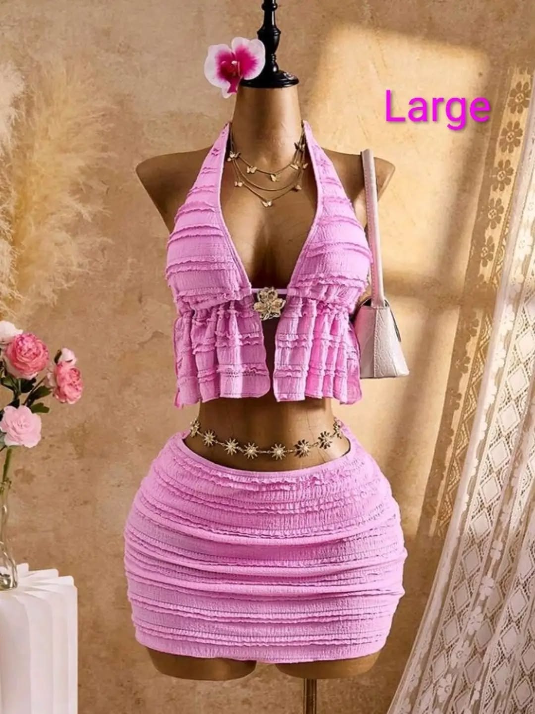 Sexy 3pc Pink Bikini Set – $95 BBD (Large)
