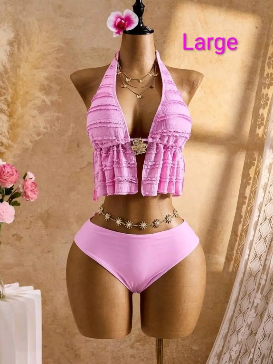 Sexy 3pc Pink Bikini Set – $95 BBD (Large)