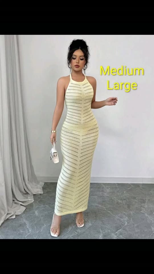 Knitted Maxi Dress Light Yellow – $85 BBD (Medium & Large)