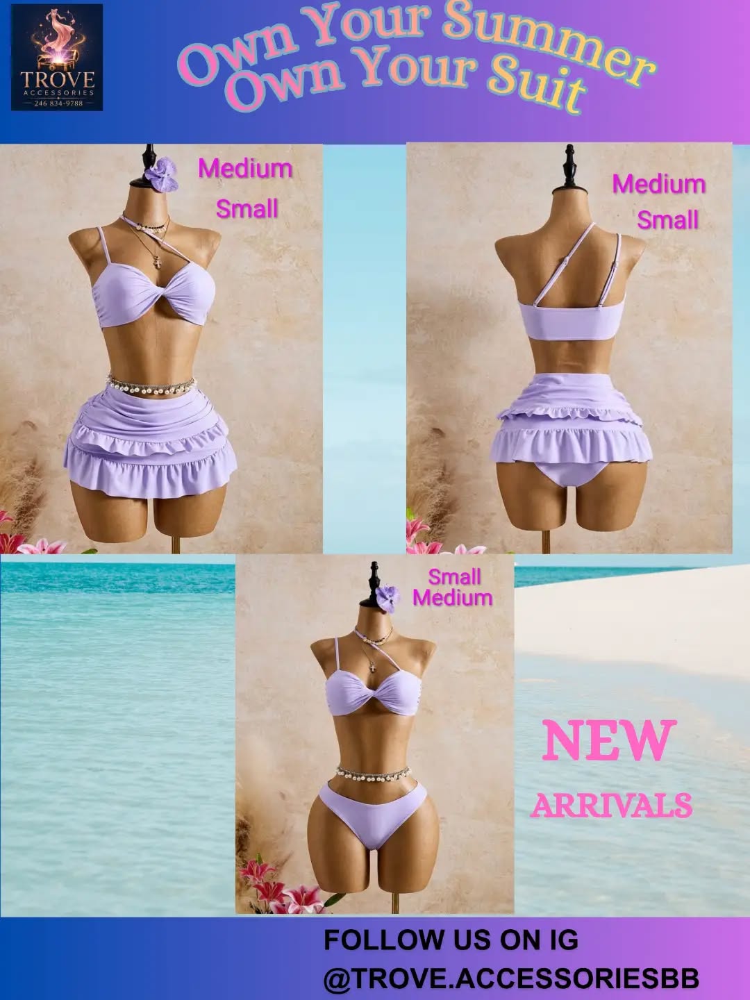 3 Pc Purple Bikini Set – $95 BBD (Small & Medium Available)