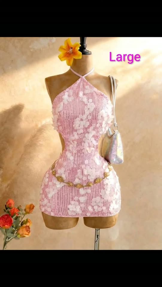 Sequin Backless LaceUp Mini Dress – Large – $95 BBD