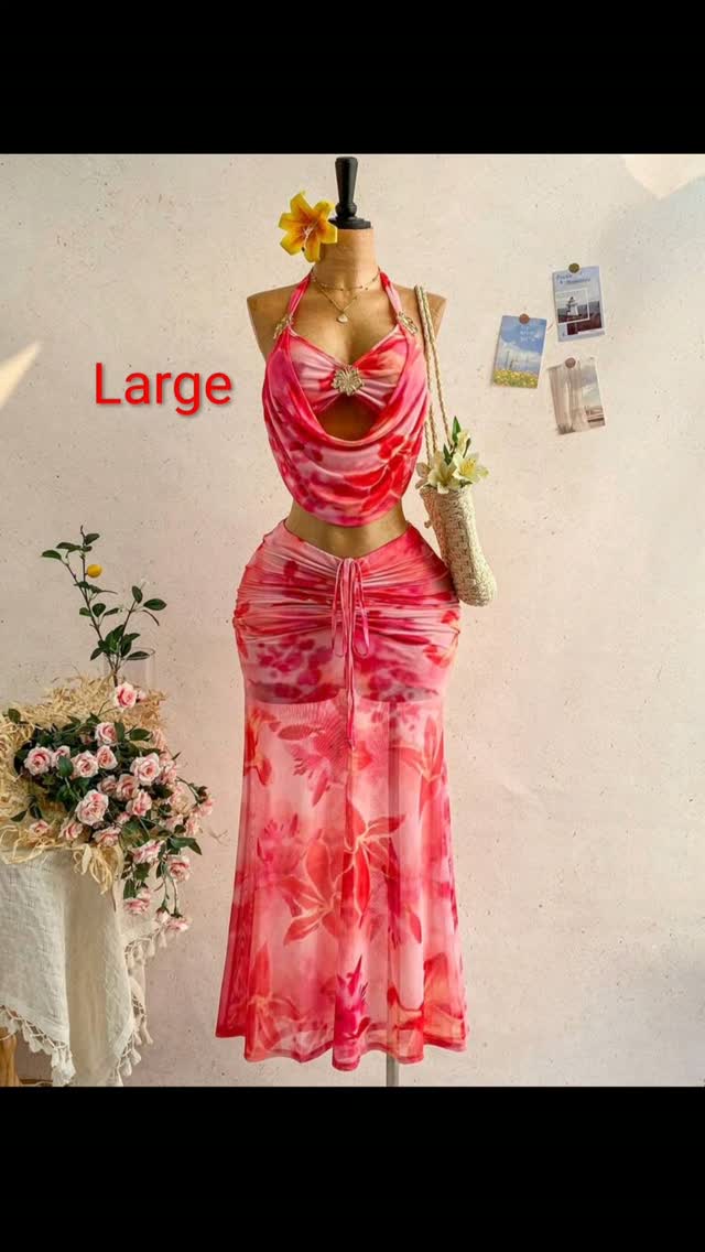 Pink Floral 2-Piece Set – Size Large | $90 BBD