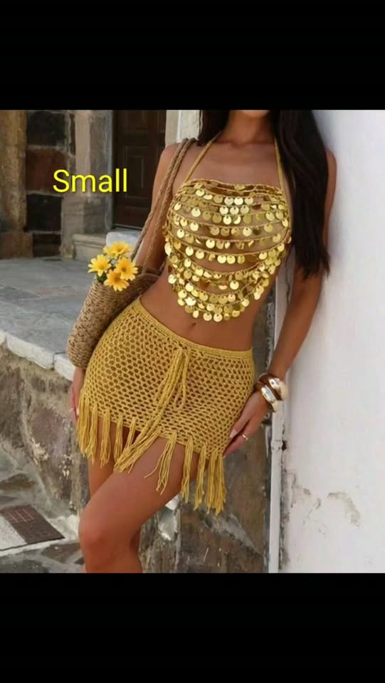 Gold Sequin Skirt Set – Small | $85 BBD