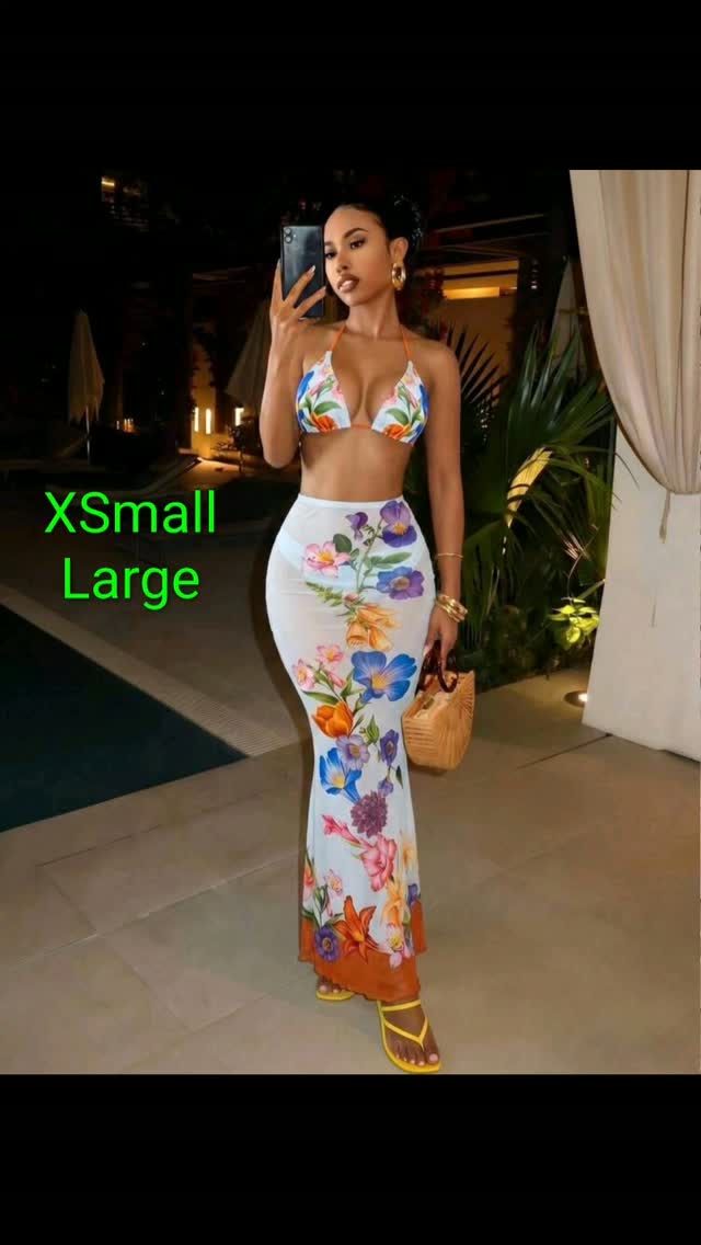 White Floral 3-Piece Swimset – $85 BBD (XSmall & Large)