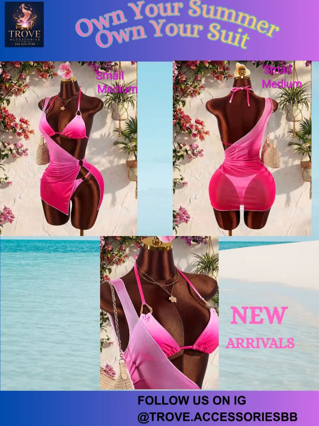 3-Piece Pink Bikini Set – $95 BBD (Small & Medium)