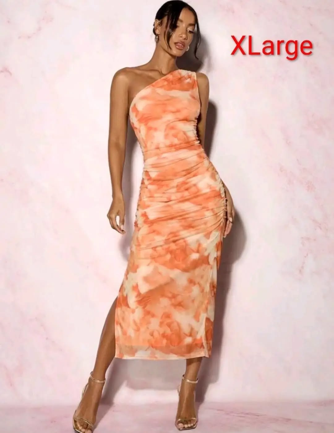 One-Shoulder Mesh Dress Orange XLarge – $100 BBD
