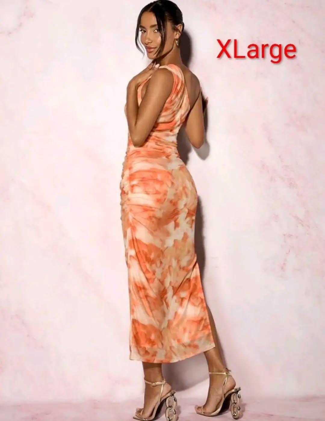 One-Shoulder Mesh Dress Orange XLarge – $100 BBD