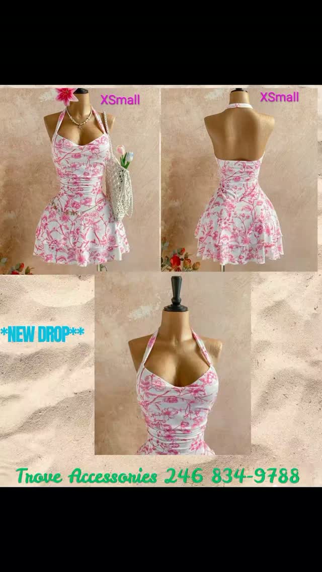 Floral Pink & White Mini Dress – XSmall at $75 BBD