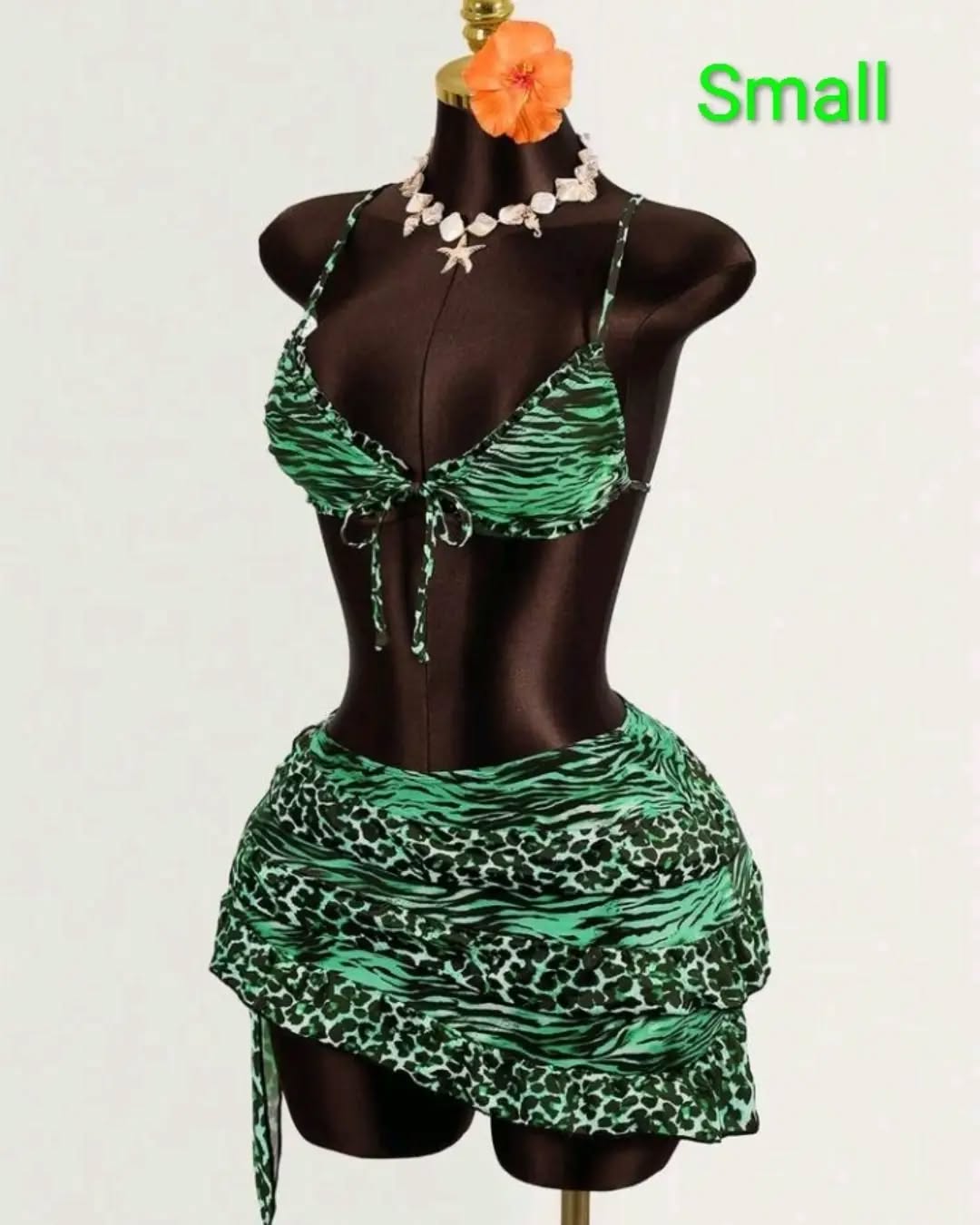 Green Leopard 3-Piece Bikini Set – $95 BBD (Small)