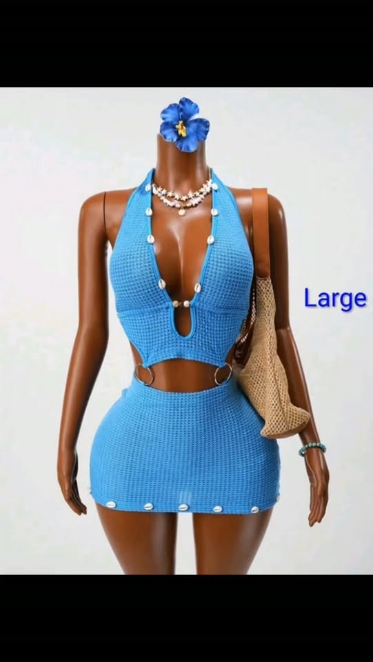 Blue Crochet Ring Dress – Large – $70 BBD