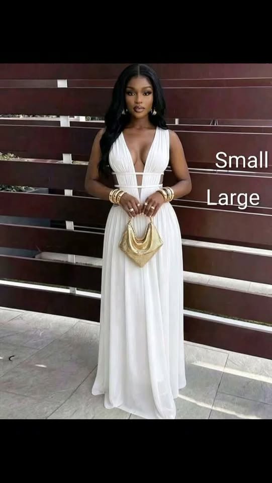 Sexy Flowy White Maxi Dress – $100 BBD (Small & Large)