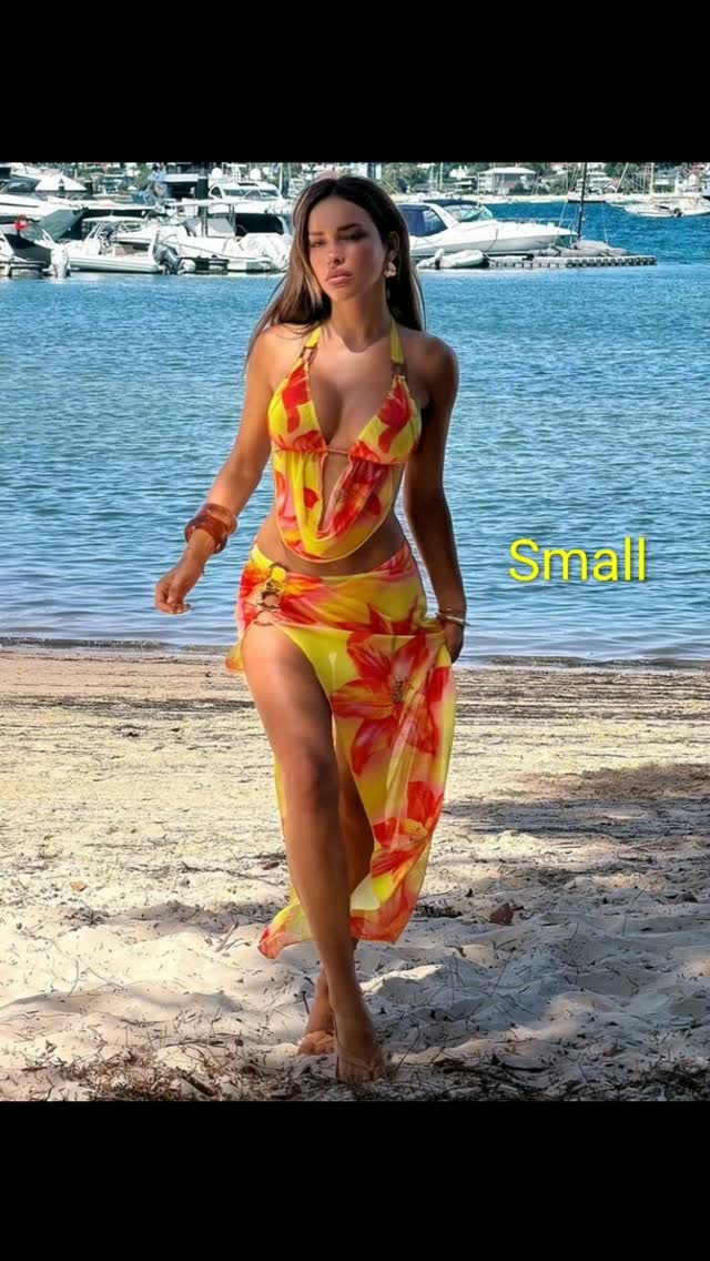 Yellow Floral Halter 2Pc Set – Size Small at $85 BBD
