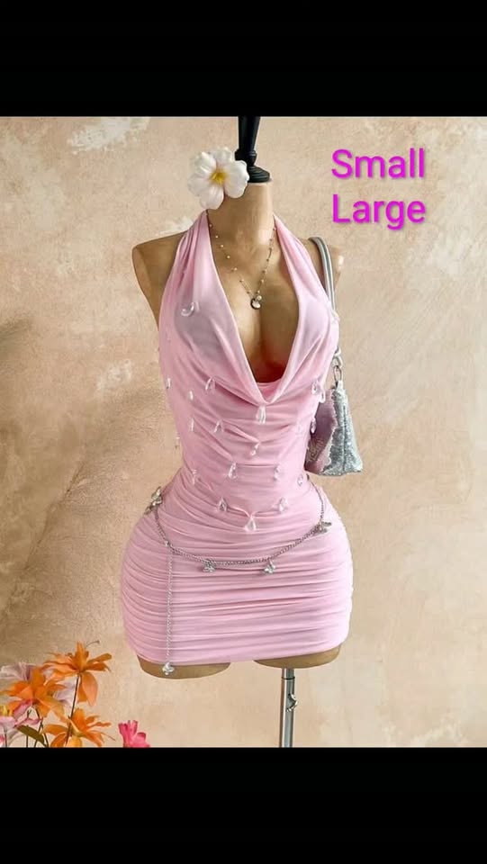 Plunging Beaded Fitted Mini Dress – $95 BBD (Small & Large Available)