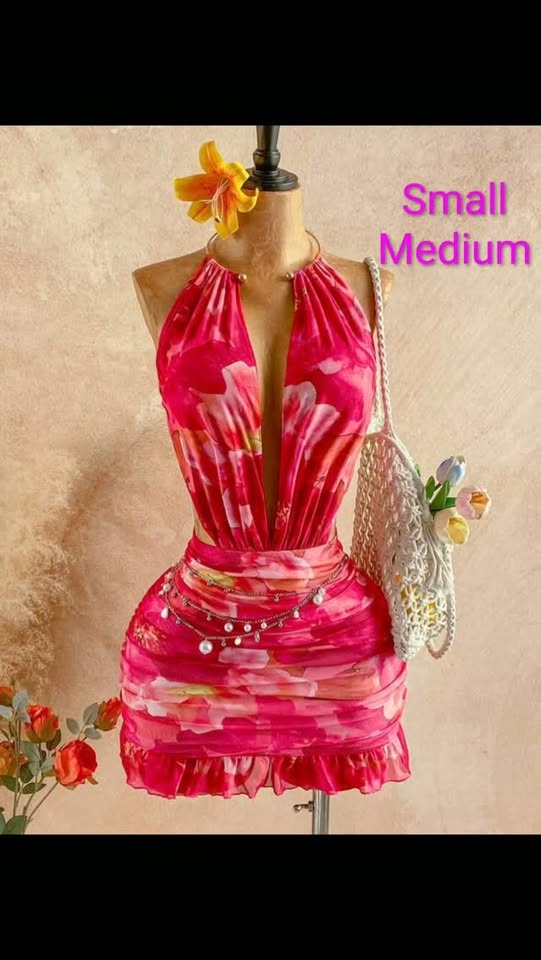 Butterfly Print Halter Mini Dress – $85 BBD (Small & Medium)