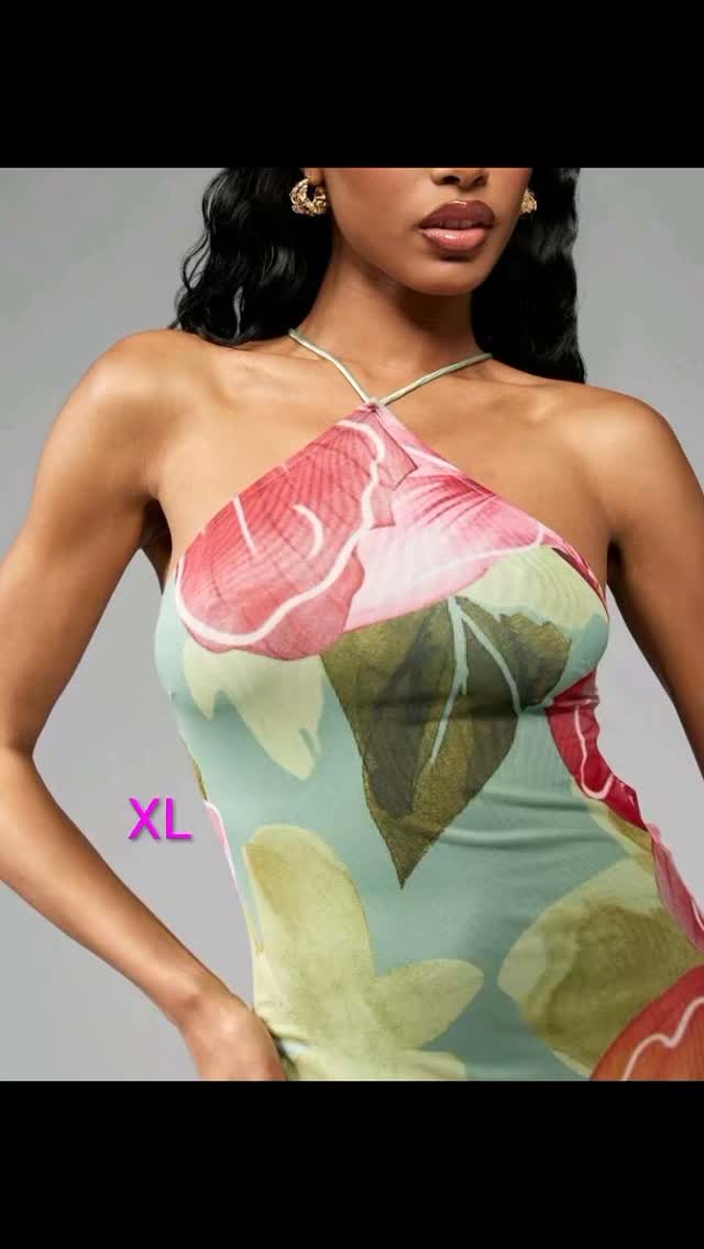 Tropical Floral Mesh Maxi Dress – XL | $90 BBD