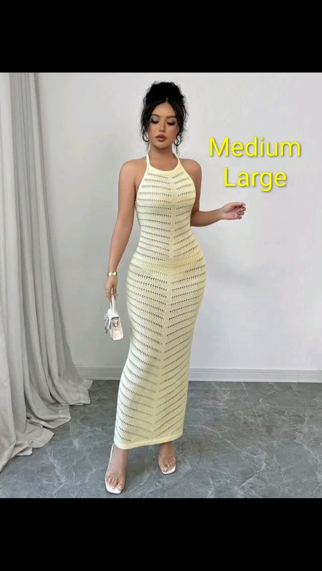 Knitted Maxi Dress Light Yellow – $85 BBD (M & L Available)