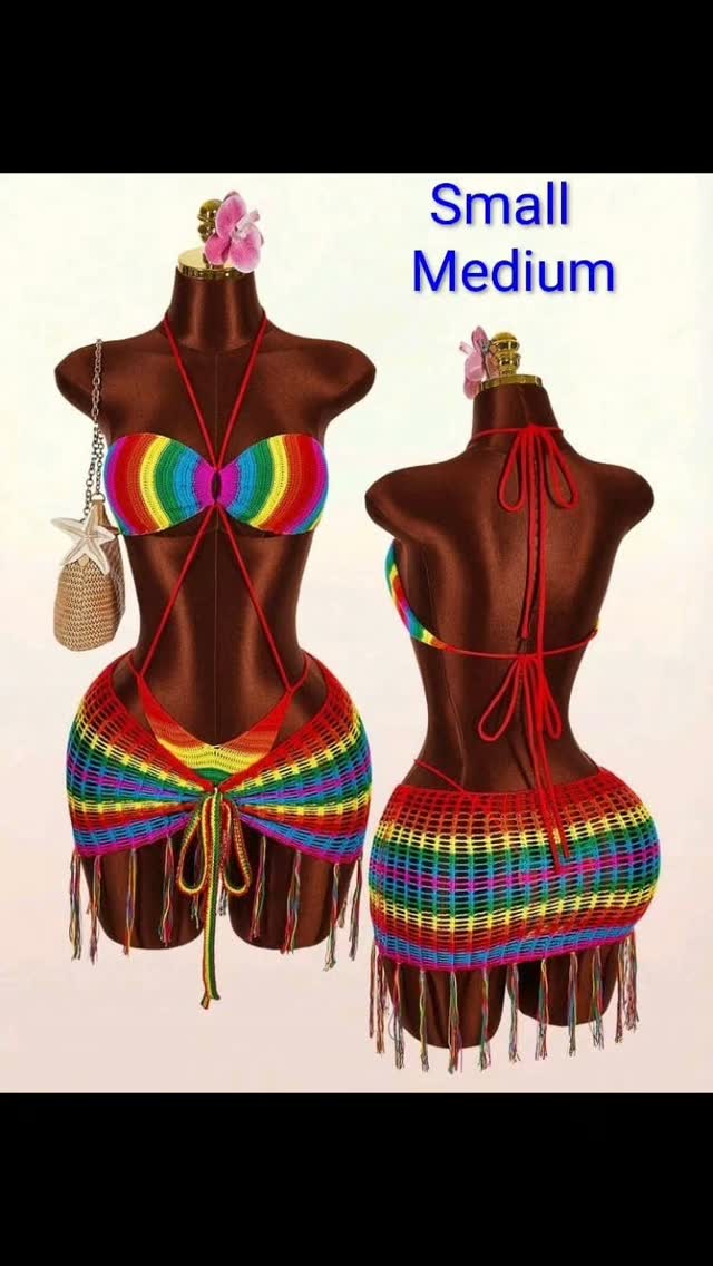 Rainbow Striped 1 Piece + Cover-Up Skirt Set – $90 BBD (S/M)