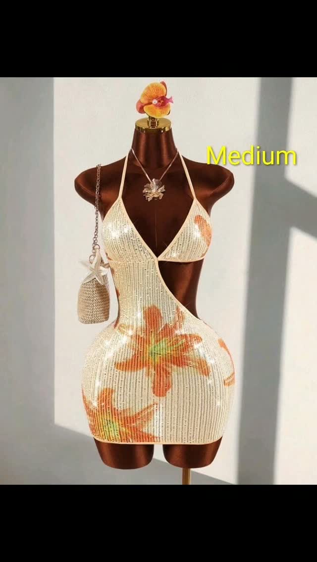 Crochet Sequin Floral Mini Dress – Medium $90 BBD
