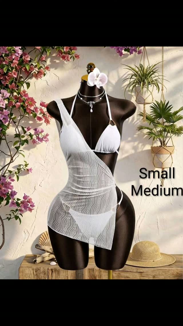 3Pc Halter Hollow Out White Swimset – $85 BBD (Small & Medium)