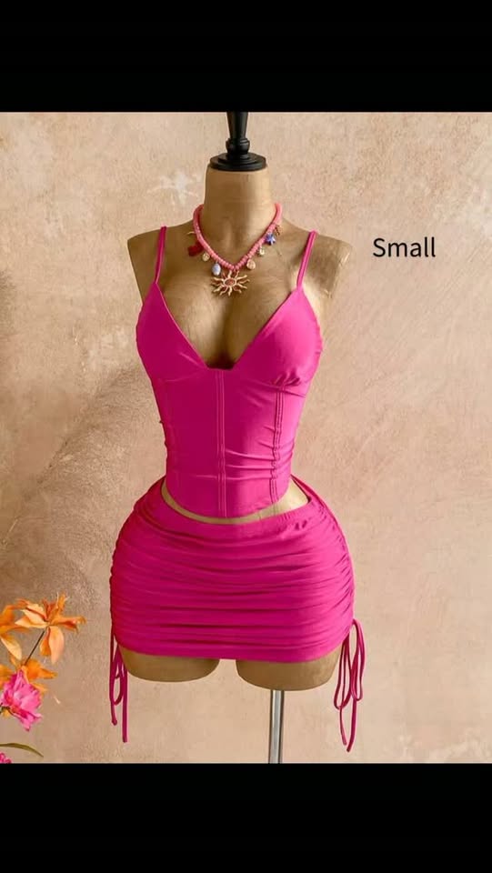 Hot Pink Cami Top & Hem Skirt Set – $85 BBD