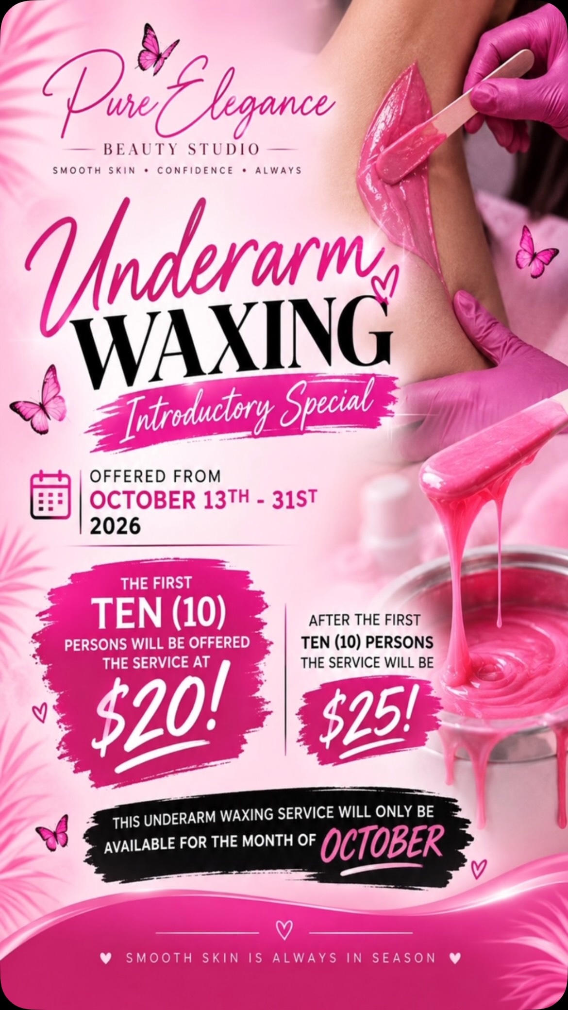 Underarm Waxing Introductory Special – $20 for First 10 Clients