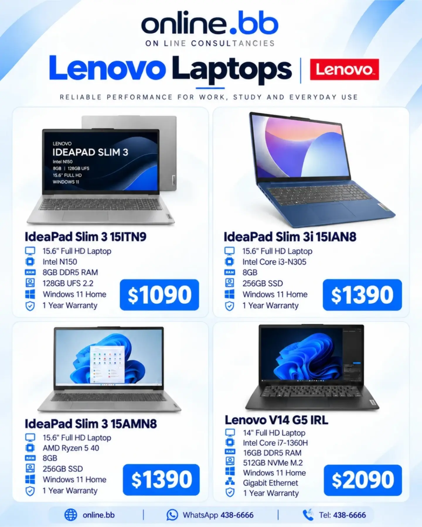Lenovo Laptops from $1,090 at online.bb