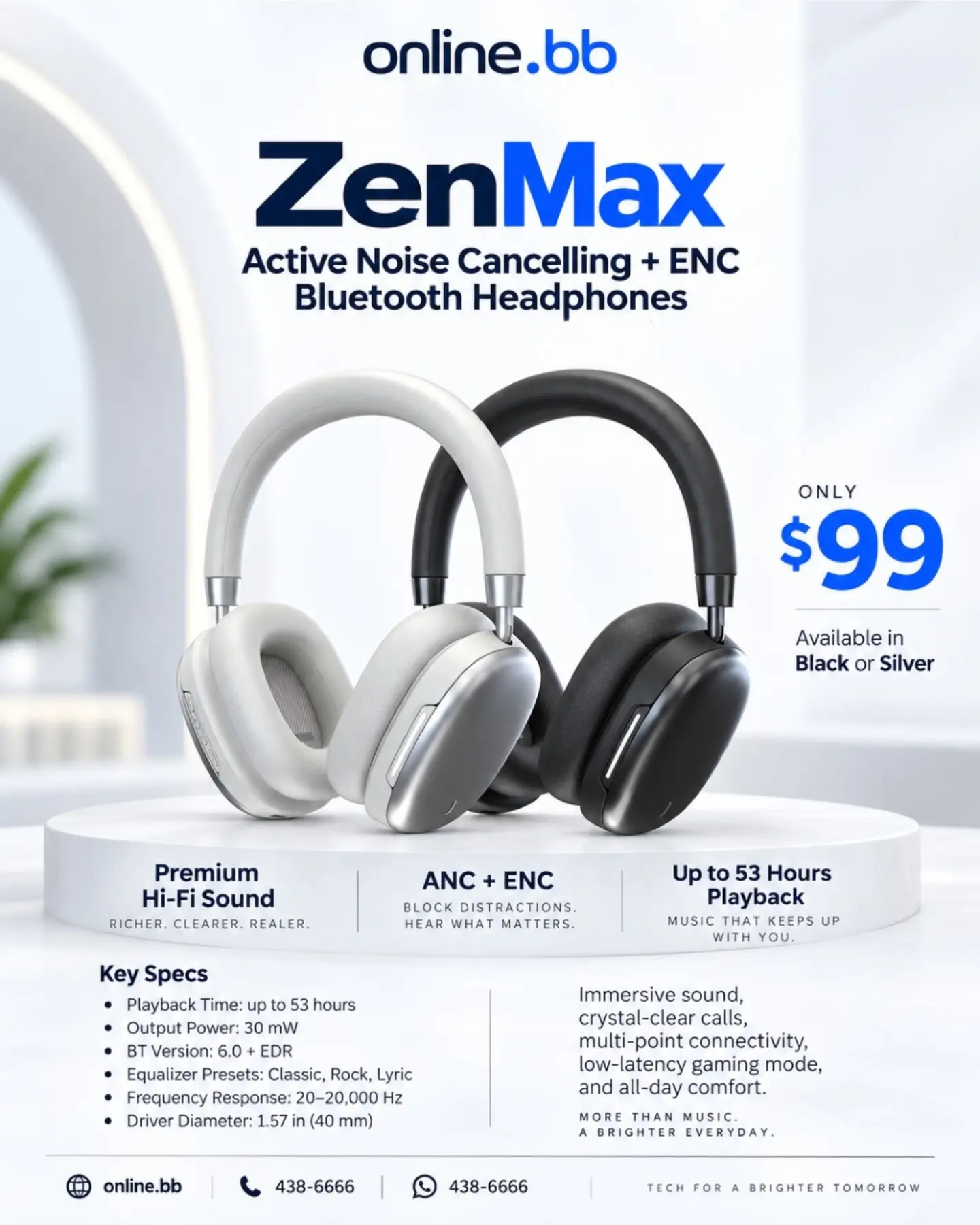 ZenMax ANC + ENC Bluetooth Headphones – Only $99