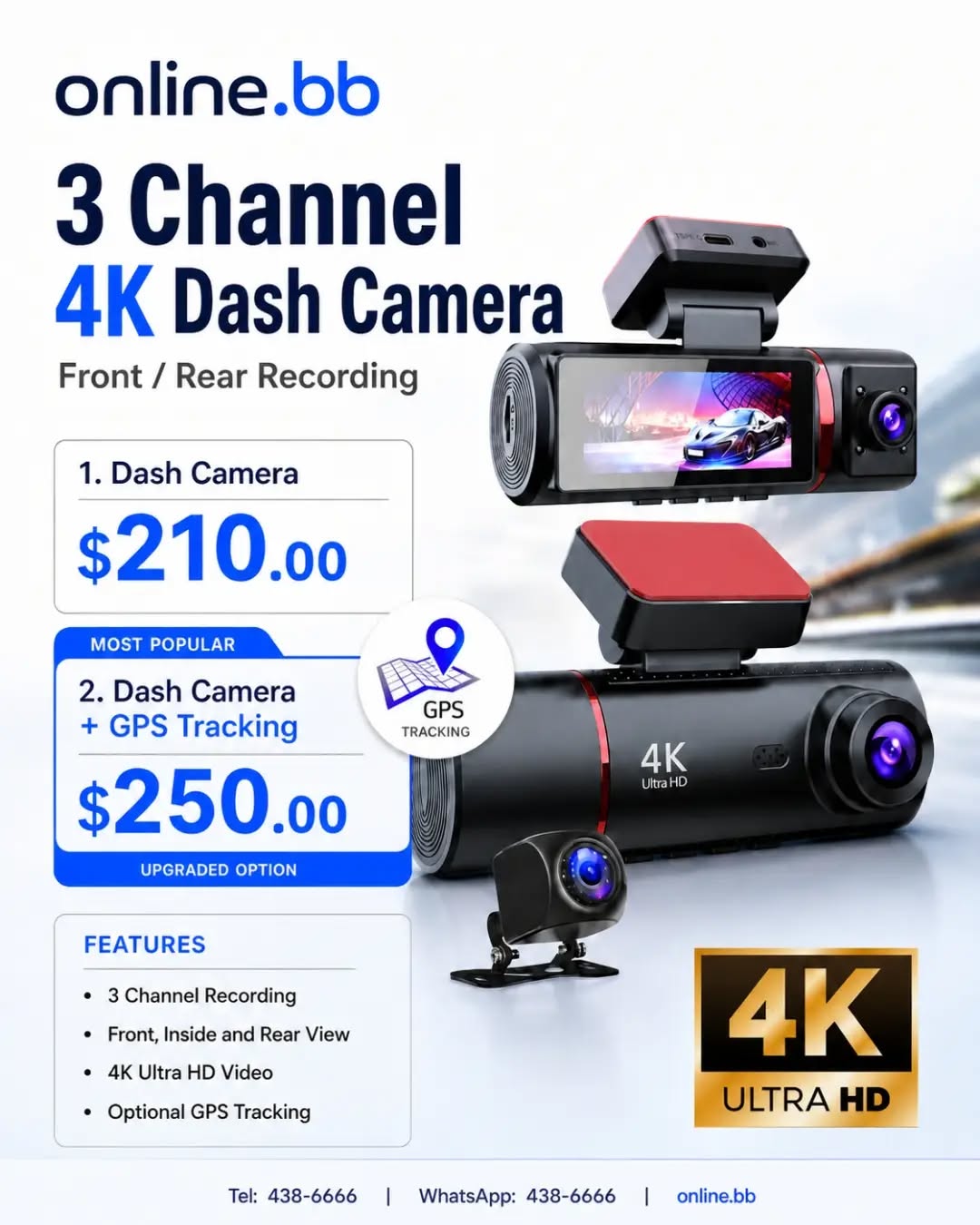 3 Channel 4K Dash Camera – From $210 | online.bb