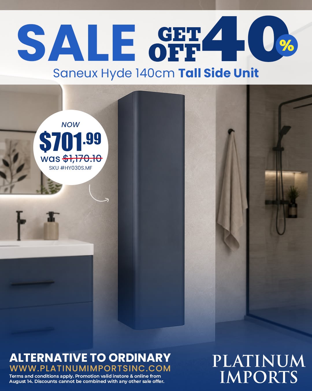 40% Off Saneux Hyde 140cm Tall Side Unit – Now $701.99