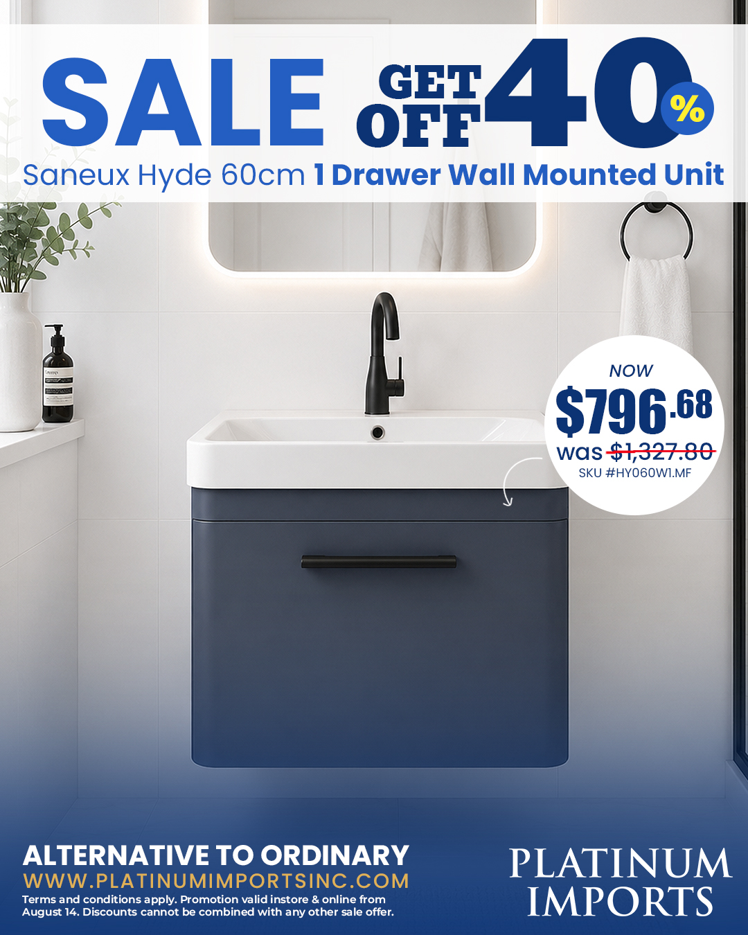 Up to 40% Off Select Bathroom Vanities & Side Cabinets at Platinum Imports