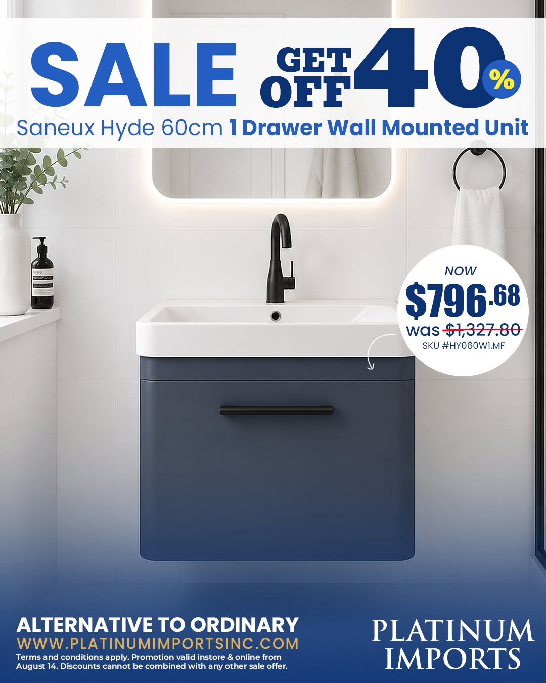40% Off Saneux Hyde Wall Mounted Units at Platinum Imports