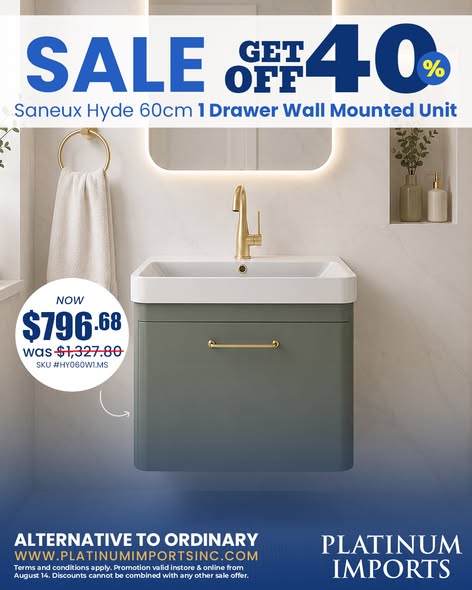40% Off Saneux Hyde Wall Mounted Units at Platinum Imports