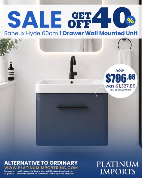 40% Off Saneux Hyde Wall Mounted Units at Platinum Imports