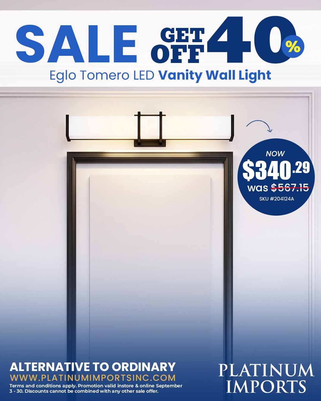 40% Off Eglo Tomero LED Vanity Wall Light – Now $340.29