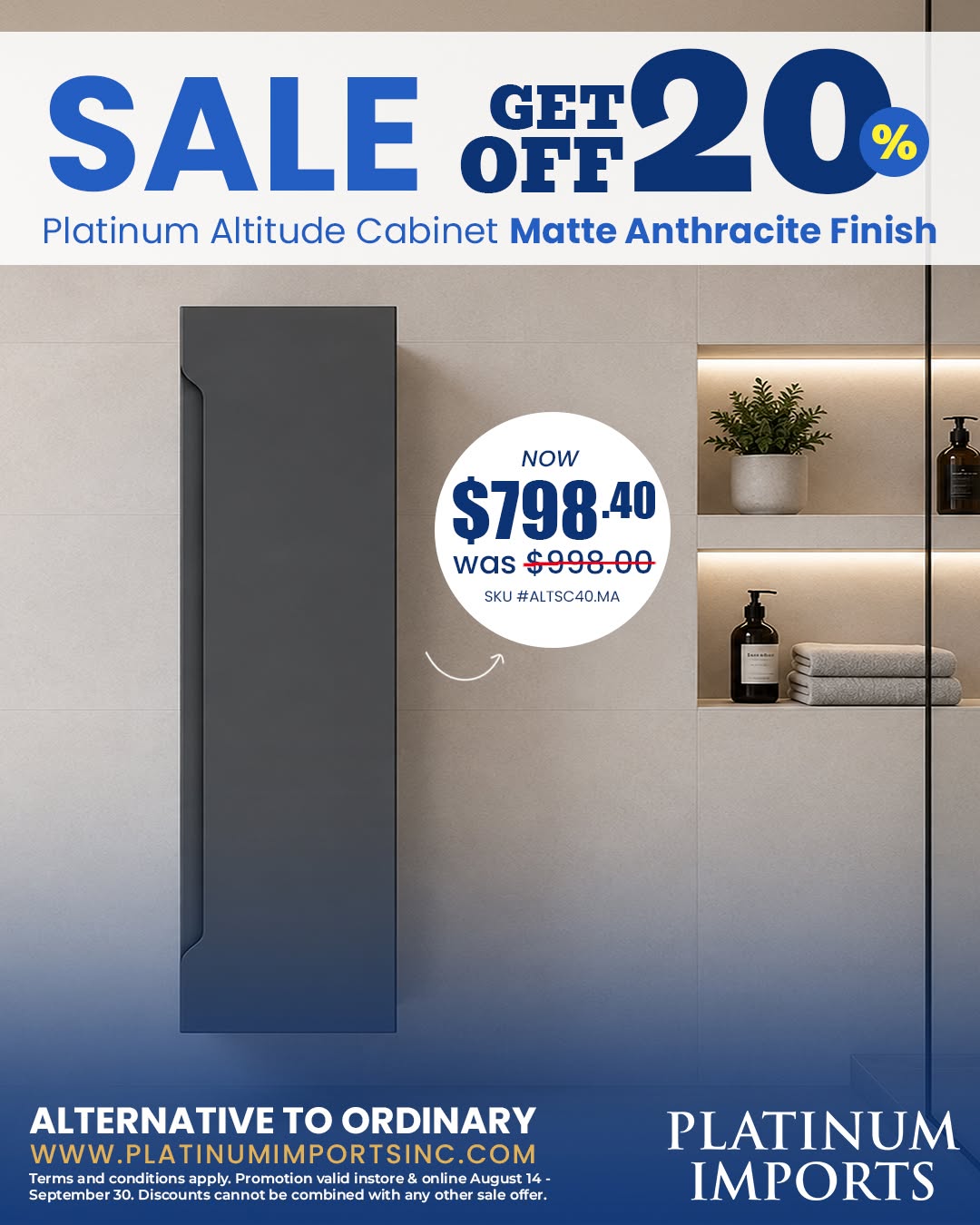 20% Off Platinum Altitude Side Cabinet – Matte White & Anthracite Finishes