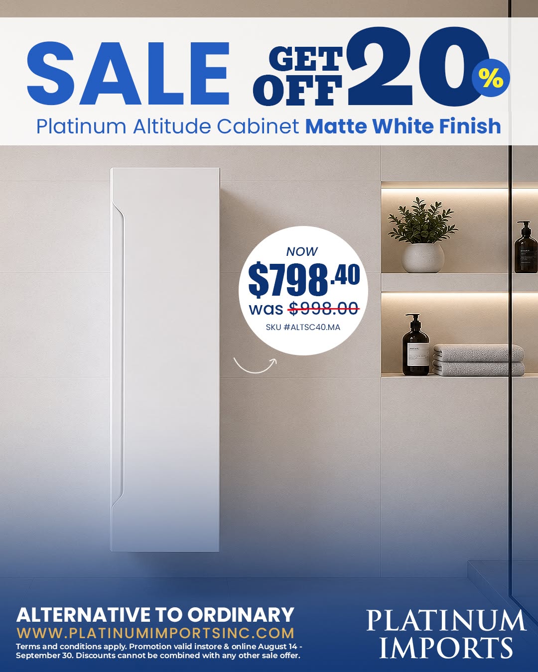 20% Off Platinum Altitude Side Cabinet – Matte White & Anthracite Finishes