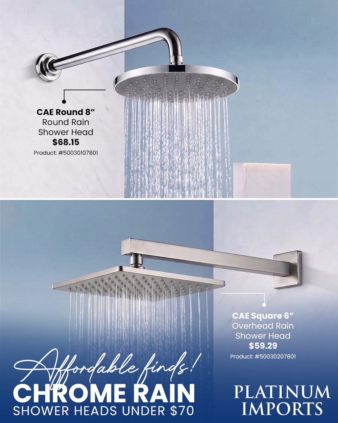Chrome Rain Shower Heads Under $70 at Platinum Imports