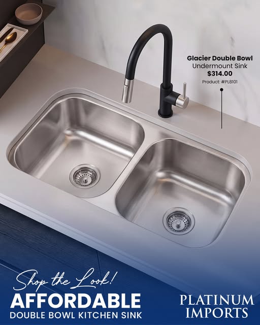 Glacier Double Bowl Undermount Kitchen Sink – $314.00