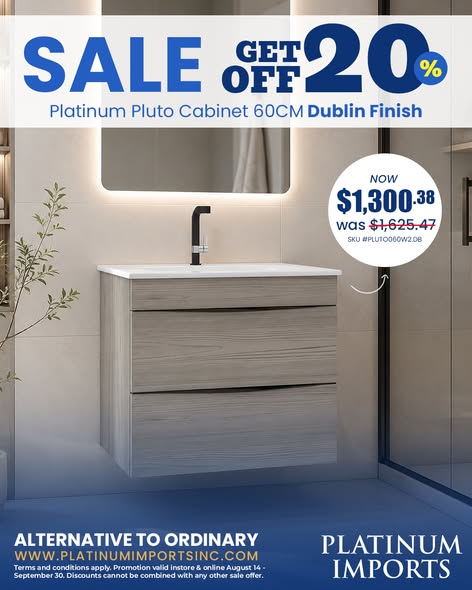20% Off Platinum Pluto Cabinet – 60CM & 80CM Dublin Finish