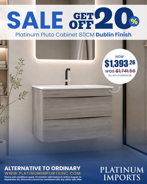 20% Off Platinum Pluto Cabinet – 60CM & 80CM Dublin Finish