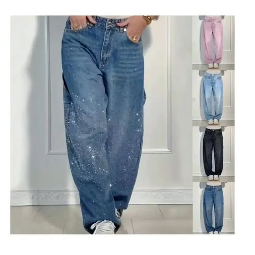 Ladies Rhinestone Jeans – $30.00 | Pink, Black, Grey & Navy | Sizes L-3XL