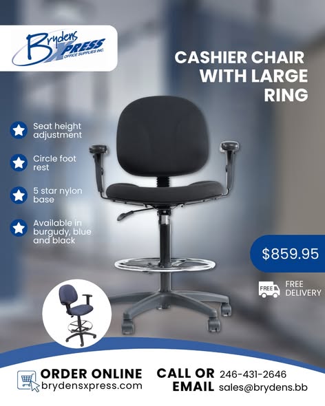 Cashier Chair with Large Ring – $859.95 with Free Delivery