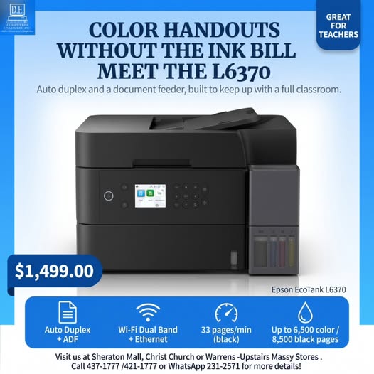 Epson EcoTank L6370 Printer – $1,499 at D.E. Computers Unlimited