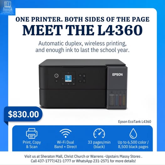 Epson EcoTank L4360 Printer – $830 | Back-to-School Ready