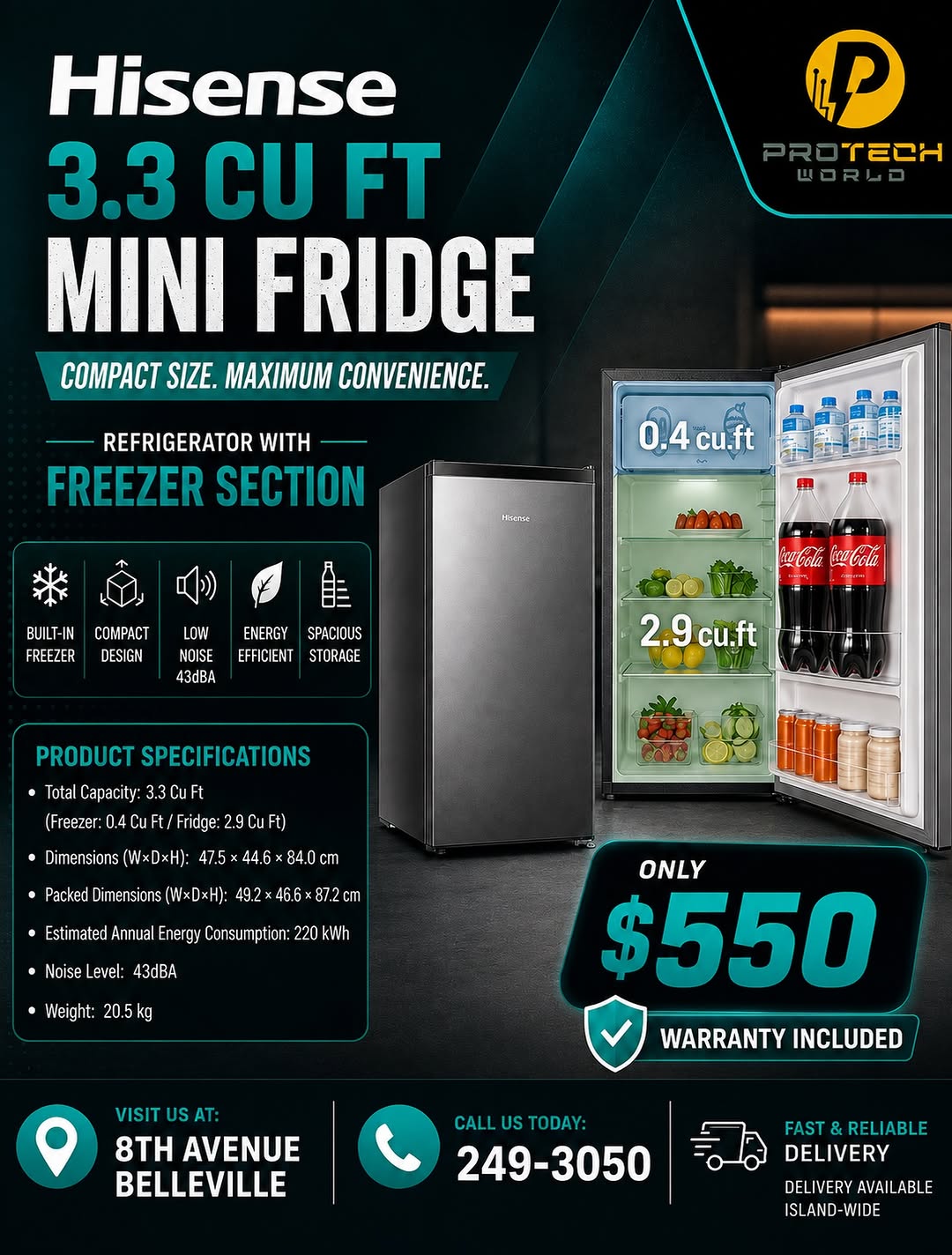 Hisense 3.3 Cu. Ft. Mini Fridge – Only $550 with Warranty Included