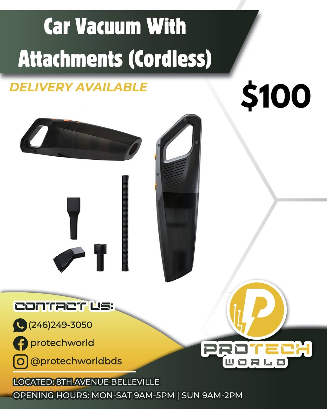 Cordless Car Vacuum with Attachments – $100