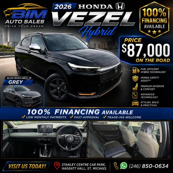 2026 Honda Vezel Hybrid – $87,000 On the Road with 100% Financing Available