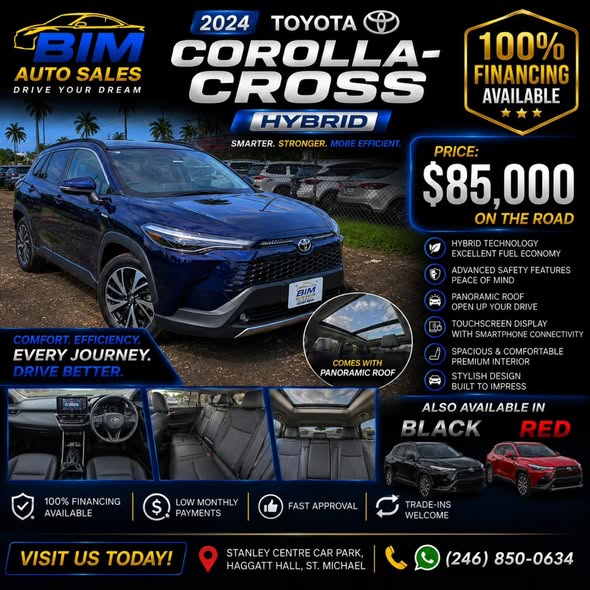 2024 Toyota Corolla-Cross Hybrid – $85,000 On The Road with 100% Financing