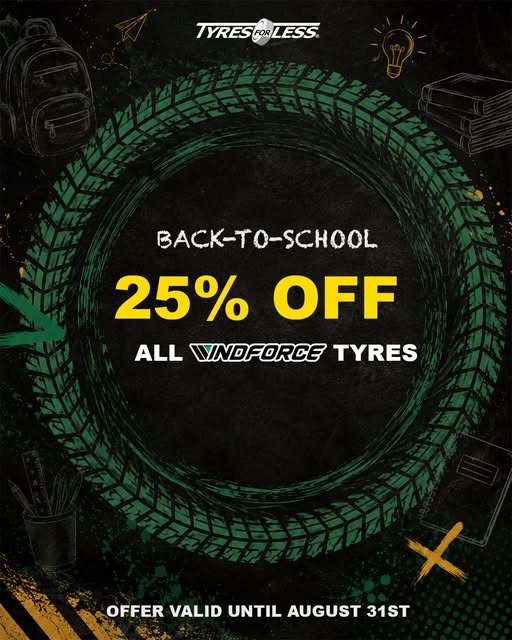 Back-to-School: 25% Off All Windforce Tyres at Tyres For Less